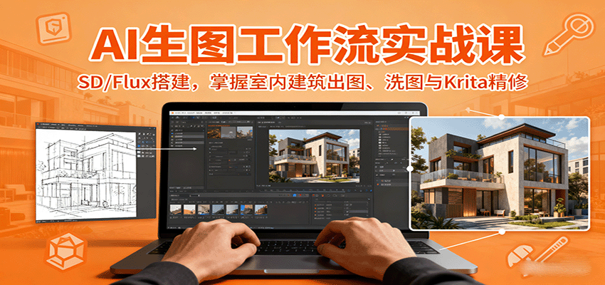 AI生图工作流实战课：SD/Flux搭建，掌握室内建筑出图、洗图与Krita精修网创项目-知识付费-在线课程-自媒体创业-网络副业-优利资源优利资源网