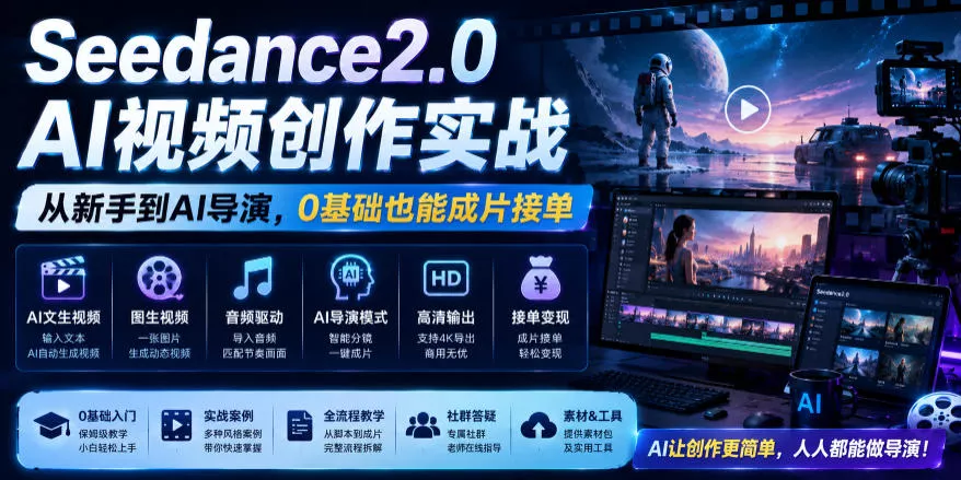 Seedance2.0 AI视频创作实战，从新手到AI导演，0基础也能成片接单变现网创项目-知识付费-在线课程-自媒体创业-网络副业-优利资源优利资源网