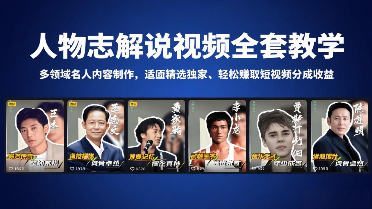 人物志解说视频全套教学，多领域名人内容制作，适配精选独家，轻松赚取短视频分成收益网创项目-知识付费-在线课程-自媒体创业-网络副业-优利资源优利资源网
