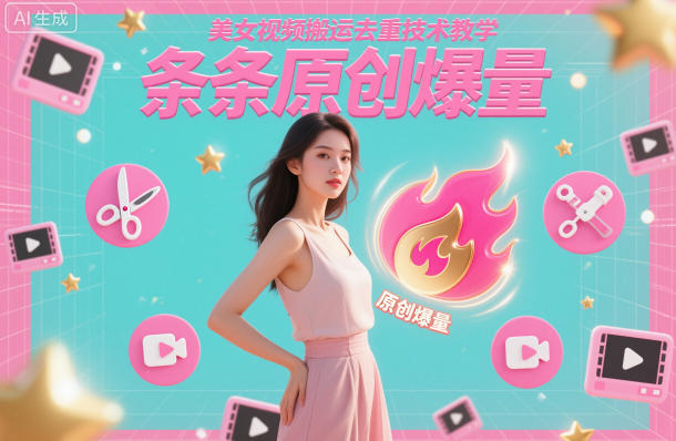 美女视频搬运去重技术教学，条条原创爆量网创项目-知识付费-在线课程-自媒体创业-网络副业-优利资源优利资源网