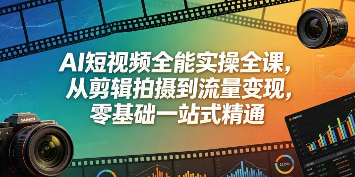 AI短视频全能实操全课，从剪辑拍摄到流量变现，零基础一站式精通网创项目-知识付费-在线课程-自媒体创业-网络副业-优利资源优利资源网