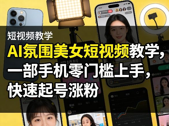 AI氛围美女短视频教学，一部手机零门槛上手，快速起号涨粉网创项目-知识付费-在线课程-自媒体创业-网络副业-优利资源优利资源网