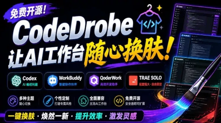 免费开源的CodeDrobe，让AI工作台随心换肤，支持Codex、WorkBuddy等，免费且本地运行！网创项目-知识付费-在线课程-自媒体创业-网络副业-优利资源优利资源网