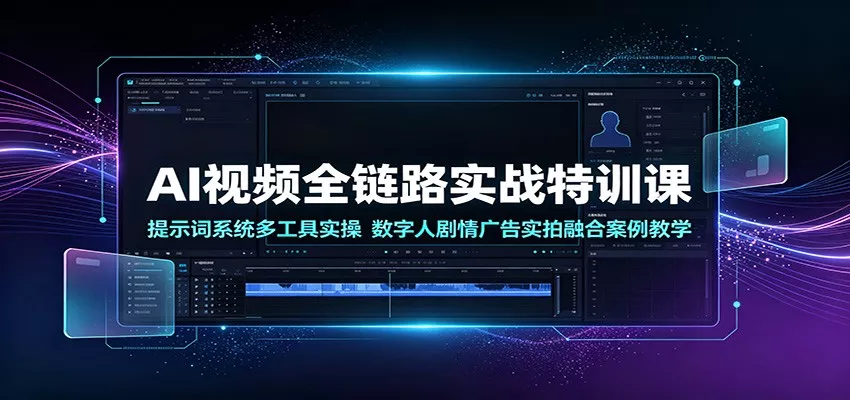 AI视频全链路实战特训课：提示词系统多工具实操，数字人剧情广告实拍融合案例教学网创项目-知识付费-在线课程-自媒体创业-网络副业-优利资源优利资源网