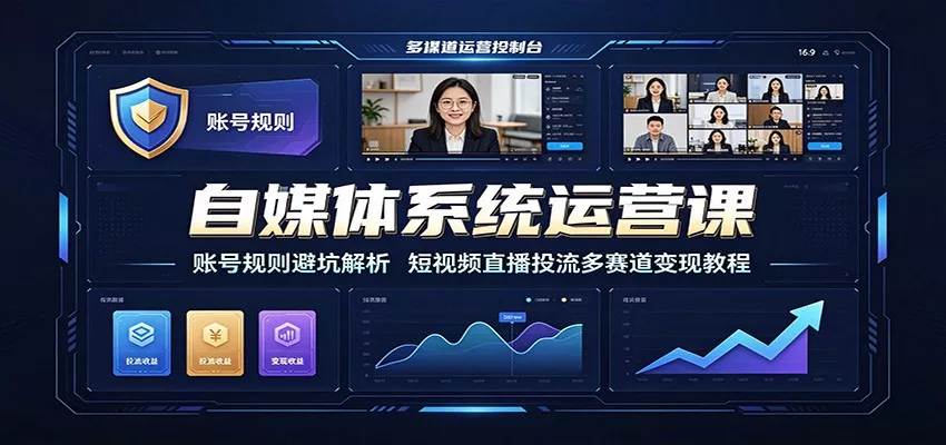 自媒体系统运营课：账号规则避坑解析，短视频直播投流多赛道变现教程网创项目-知识付费-在线课程-自媒体创业-网络副业-优利资源优利资源网