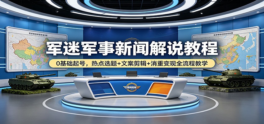 军迷军事新闻解说教程：0基础起号，热点选题+文案剪辑+消重变现全流程教学网创项目-知识付费-在线课程-自媒体创业-网络副业-优利资源优利资源网