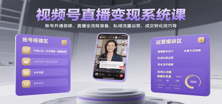 视频号直播变现系统课，账号开通装修、直播全流程准备、私域流量运营、成交转化技巧等网创项目-知识付费-在线课程-自媒体创业-网络副业-优利资源优利资源网