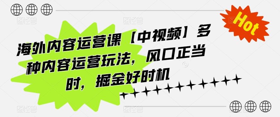 海外内容运营课【中视频】多种内容运营玩法，风口正当时，掘金好时机网创项目-知识付费-在线课程-自媒体创业-网络副业-优利资源优利资源网