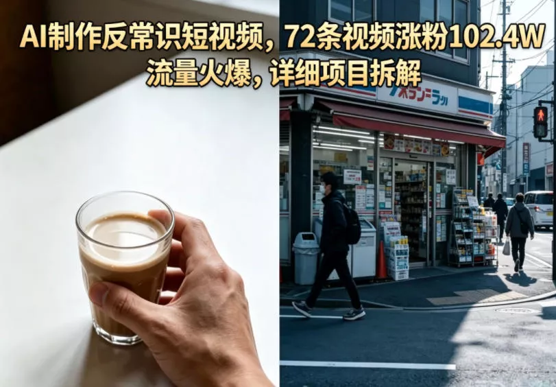 AI制作反常识短视频，72条视频涨粉102.4W，流量火爆，详细项目拆解网创项目-知识付费-在线课程-自媒体创业-网络副业-优利资源优利资源网