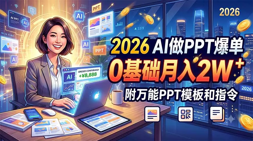 2026 AI做PPT爆单，0基础月入2W，附万能PPT模板和指令网创项目-知识付费-在线课程-自媒体创业-网络副业-优利资源优利资源网