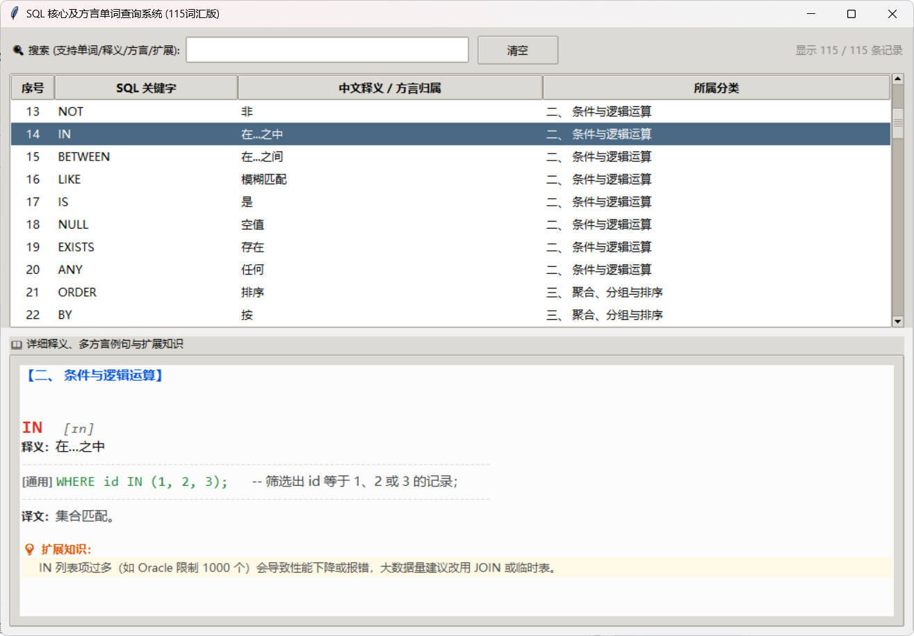 SQL常用核心单词查询115词客户端网创项目-知识付费-在线课程-自媒体创业-网络副业-优利资源优利资源网
