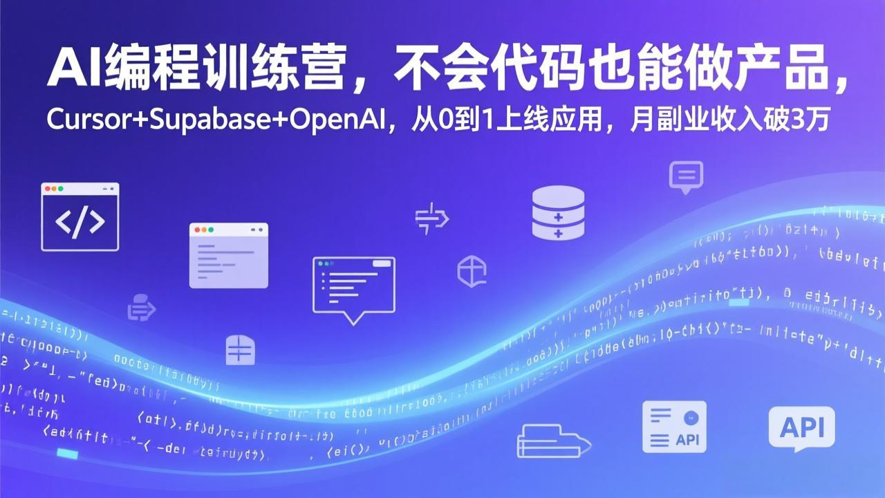 AI编程训练营，不会代码也能做产品，Cursor+Supabase+OpenAI，从0到1上线应用，月副业收入破3万网创项目-知识付费-在线课程-自媒体创业-网络副业-优利资源优利资源网