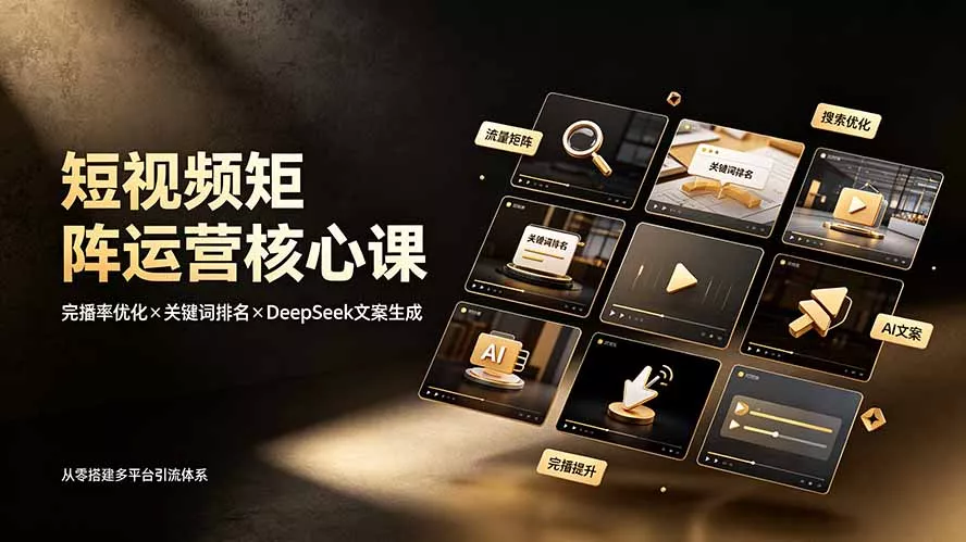 短视频矩阵运营核心课：完播率优化×关键词排名×DeepSeek文案生成，从零搭建多平台引流体系网创项目-知识付费-在线课程-自媒体创业-网络副业-优利资源优利资源网