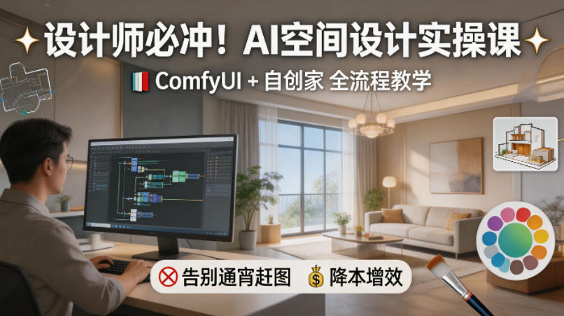设计师必冲！AI空间设计实操课，ComfyUI+自创家全教学，告别通宵赶图，降本增效网创项目-知识付费-在线课程-自媒体创业-网络副业-优利资源优利资源网