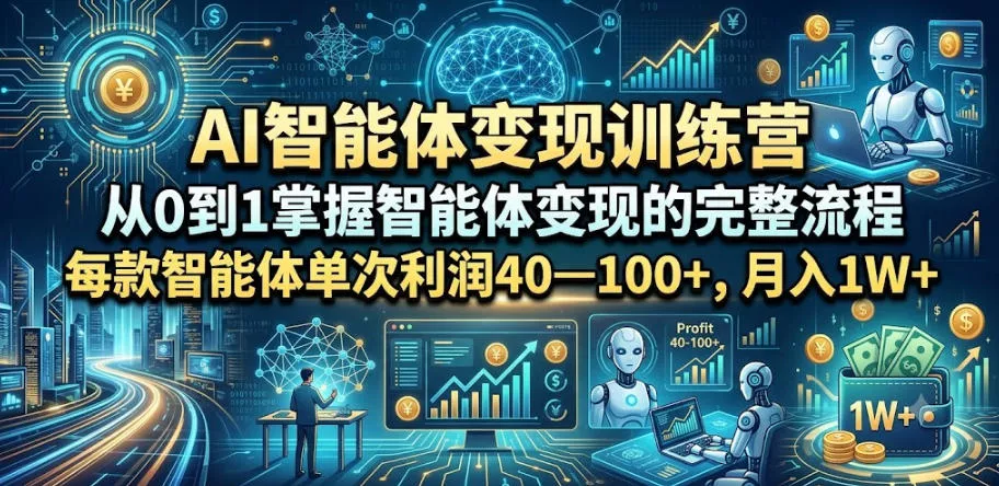AI智能体变现训练营，从0到1掌握智能体变现的完整流程，每款智能体单次利润40—100+，月入1W+网创项目-知识付费-在线课程-自媒体创业-网络副业-优利资源优利资源网