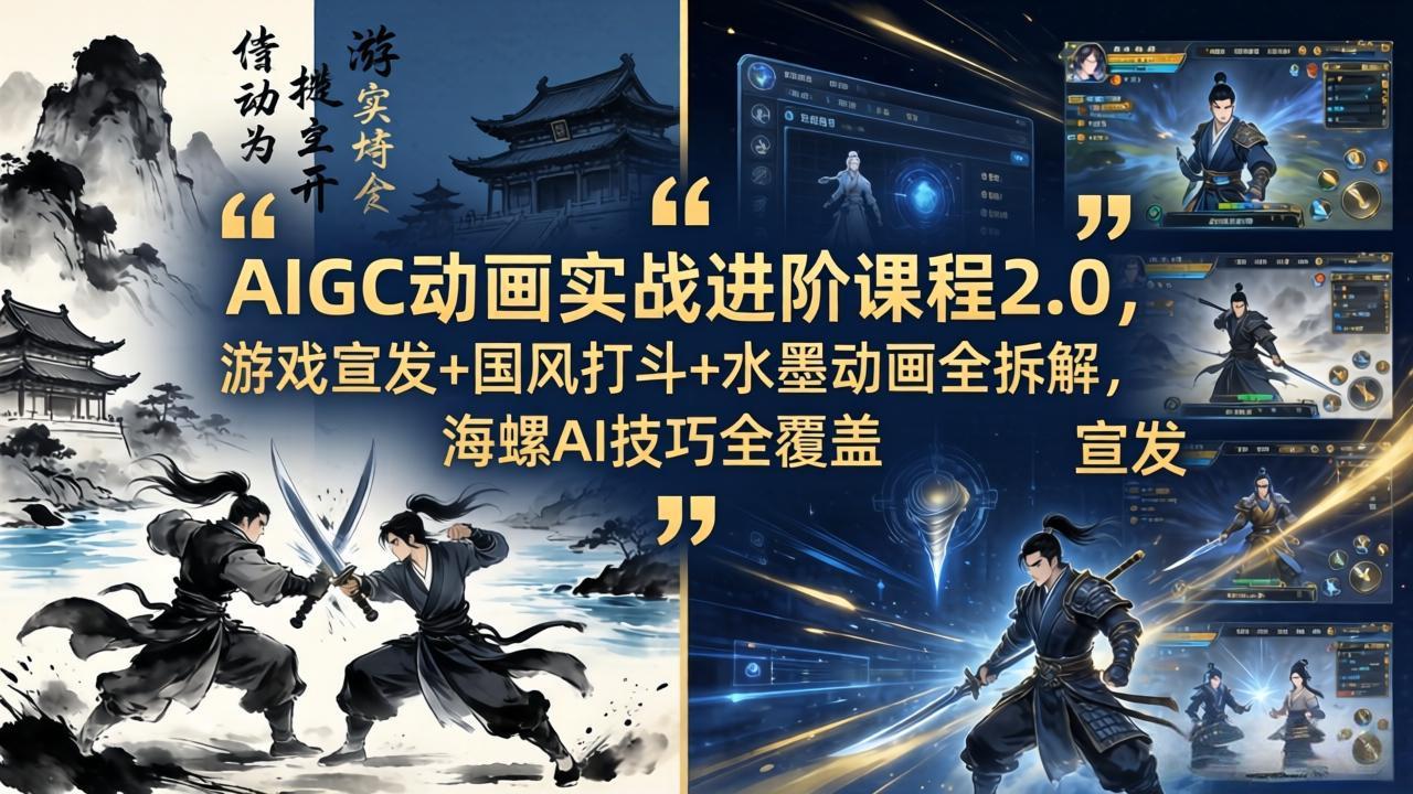 AIGC动画实战进阶课程2.0，游戏宣发+国风打斗+水墨动画全拆解，海螺AI技巧全覆盖网创项目-知识付费-在线课程-自媒体创业-网络副业-优利资源优利资源网