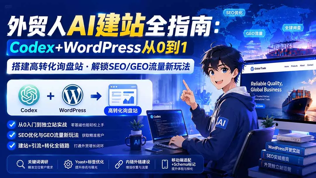 外贸人AI建站全指南：Codex+WordPress从0到1·搭建高转化询盘站·解锁SEO/GEO流量新玩法-更新8月网创项目-知识付费-在线课程-自媒体创业-网络副业-优利资源优利资源网