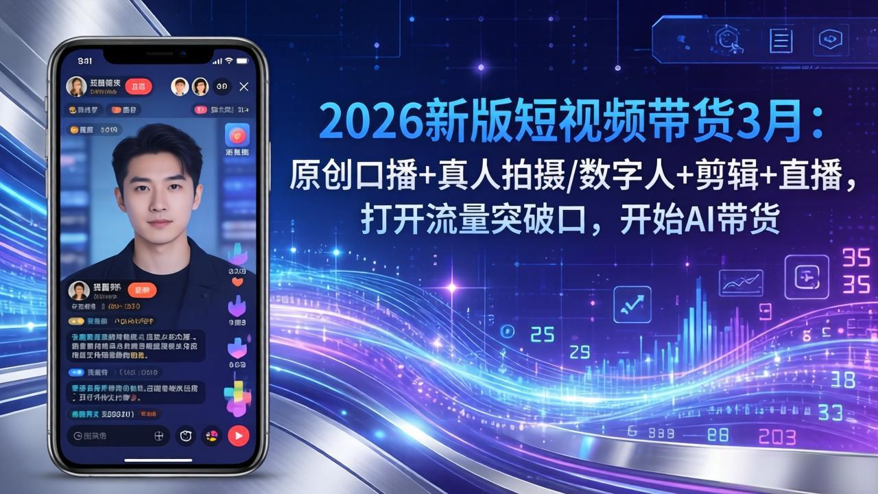2026新版短视频带货3月：原创口播+真人拍摄/数字人+剪辑+直播，打开流量突破口，开始AI带货网创项目-知识付费-在线课程-自媒体创业-网络副业-优利资源优利资源网