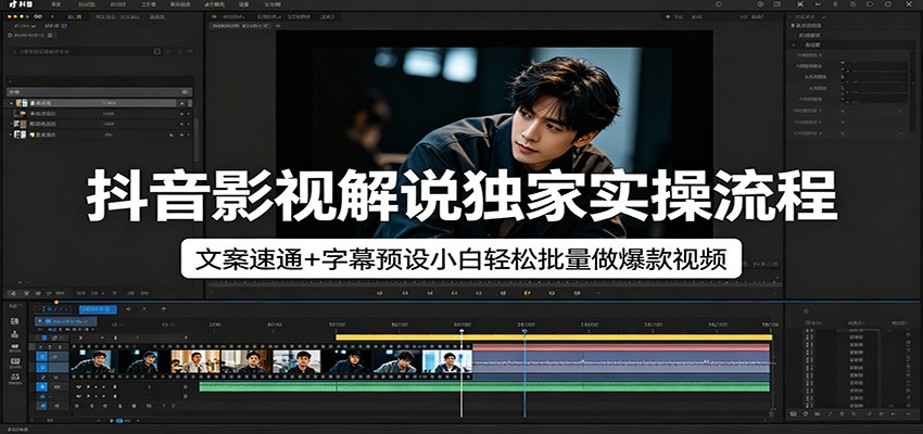 抖音影视解说独家实操流程，文案速通+字幕预设小白轻松批量做爆款视频网创项目-知识付费-在线课程-自媒体创业-网络副业-优利资源优利资源网