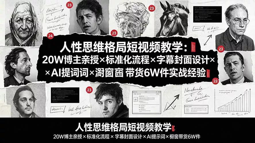 人性思维格局短视频教学：20W博主亲授×标准化流程×字幕封面设计×AI提示词×橱窗带货6W件实战经验网创项目-知识付费-在线课程-自媒体创业-网络副业-优利资源优利资源网