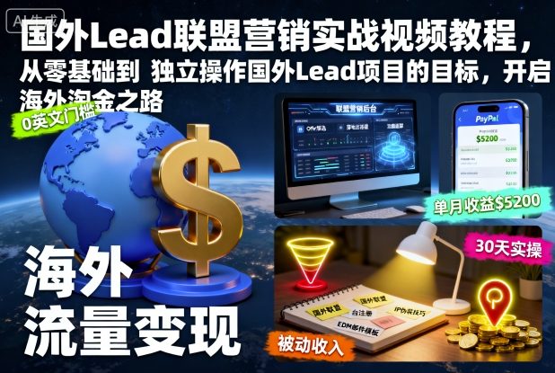 国外Lead联盟营销实战视频教程，从零基础到独立操作国外Lead项目的目标，开启海外淘金之路网创项目-知识付费-在线课程-自媒体创业-网络副业-优利资源优利资源网