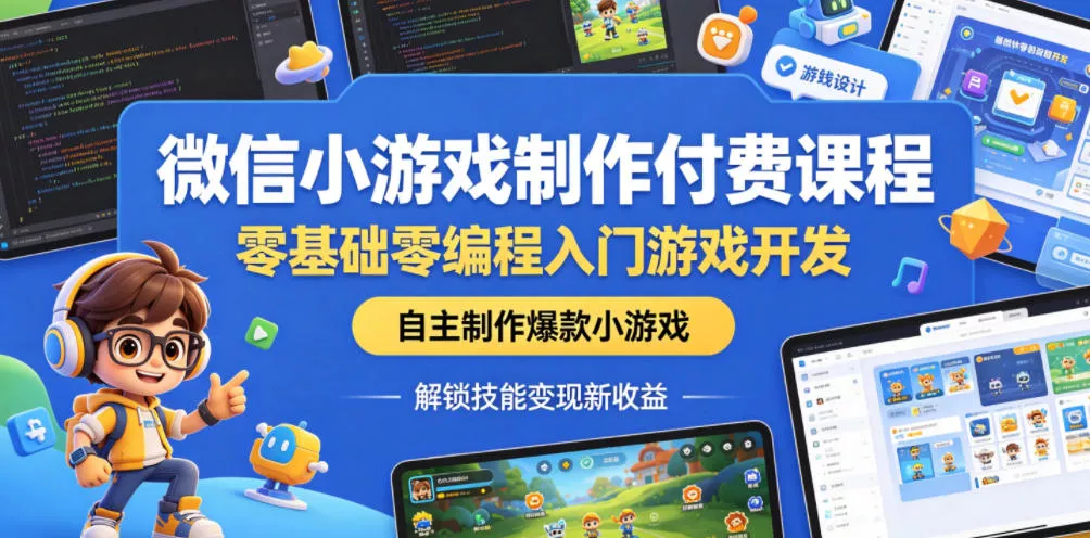 微信小游戏制作付费课程，零基础零编程入门游戏开发，自主制作爆款小游戏，解锁技能变现新收益网创项目-知识付费-在线课程-自媒体创业-网络副业-优利资源优利资源网