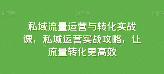 私域流量运营与转化实战课，私域运营实战攻略，让流量转化更高效网创项目-知识付费-在线课程-自媒体创业-网络副业-优利资源优利资源网