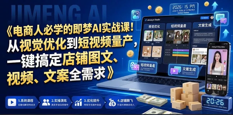 电商人必学的即梦AI实战课！从视觉优化到短视频量产，一键搞定店铺图文、视频、文案全需求网创项目-知识付费-在线课程-自媒体创业-网络副业-优利资源优利资源网
