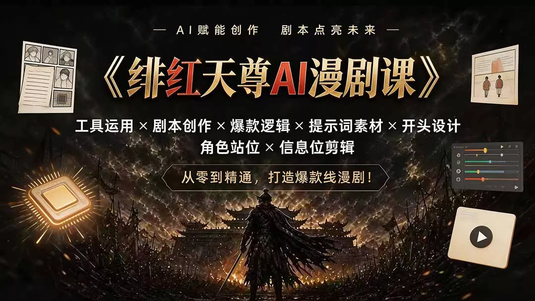 绯红天尊AI漫剧课｜工具运用×剧本创作×爆款逻辑×提示词素材×开头设计×角色站位×信息位剪辑网创项目-知识付费-在线课程-自媒体创业-网络副业-优利资源优利资源网