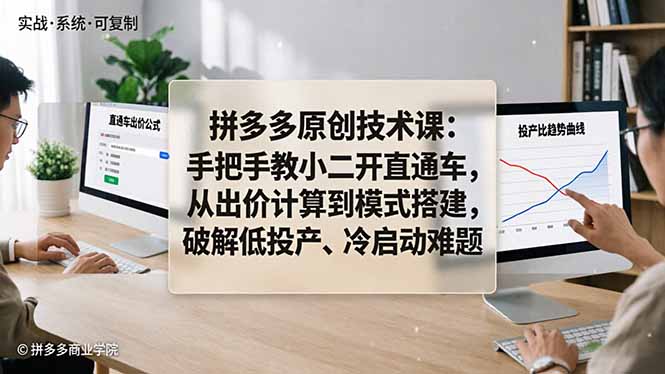 拼多多原创技术课：手把手教小二开直通车，从出价计算到模式搭建，破解低投产、冷启动难题网创项目-知识付费-在线课程-自媒体创业-网络副业-优利资源优利资源网