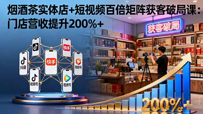 烟酒茶实体店+短视频百倍矩阵获客破局课：门店营收提升200%+网创项目-知识付费-在线课程-自媒体创业-网络副业-优利资源优利资源网