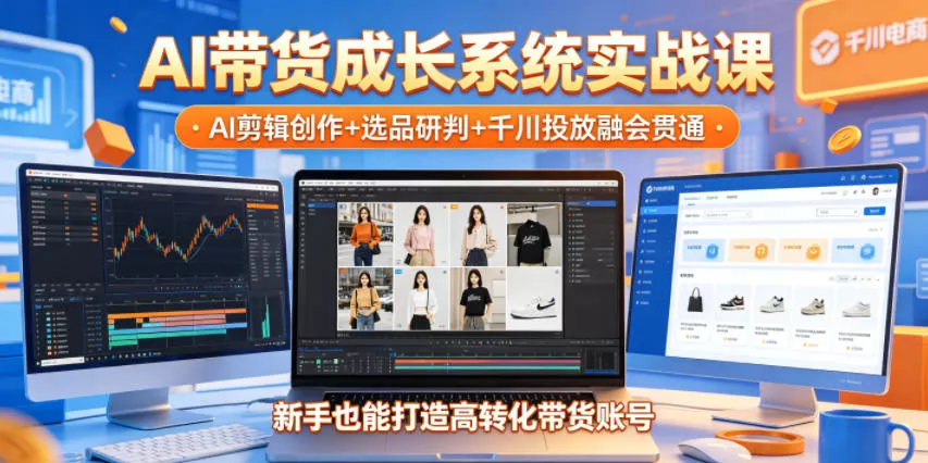 AI带货成长系统实战课，AI剪辑创作+选品研判+千川投放融会贯通，新手也能打造高转化带货账号(更新2026年)网创项目-知识付费-在线课程-自媒体创业-网络副业-优利资源优利资源网