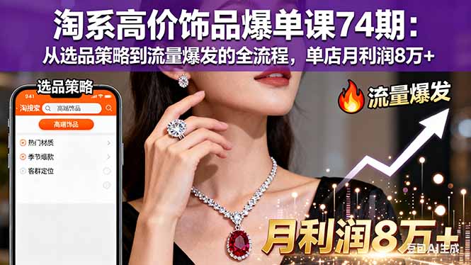淘系高价饰品爆单课74期：从选品策略到流量爆发的全流程，单店月利润8万+网创项目-知识付费-在线课程-自媒体创业-网络副业-优利资源优利资源网