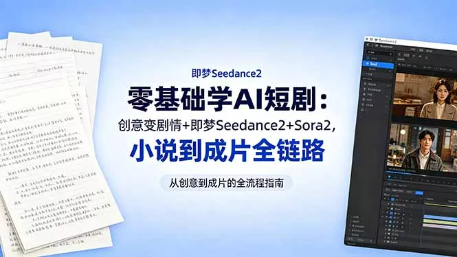 零基础学AI短剧：创意变剧情+即梦Seedance2+Sora2，小说到成片全链路网创项目-知识付费-在线课程-自媒体创业-网络副业-优利资源优利资源网