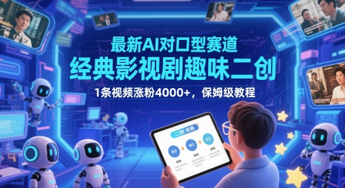 最新AI对口型赛道，经典影视剧趣味二创，1条视频涨粉4000+，保姆级教程网创项目-知识付费-在线课程-自媒体创业-网络副业-优利资源优利资源网