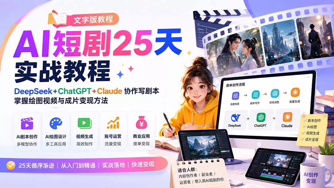 AI短剧25天实战教程(文字版教程网创项目-知识付费-在线课程-自媒体创业-网络副业-优利资源优利资源网