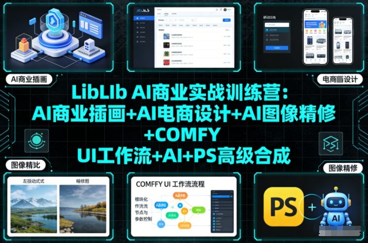 LibLIb AI商业实战训练营：AI商业插画+AI电商设计+AI图像精修+COMFY UI工作流+AI+PS高级合成网创项目-知识付费-在线课程-自媒体创业-网络副业-优利资源优利资源网