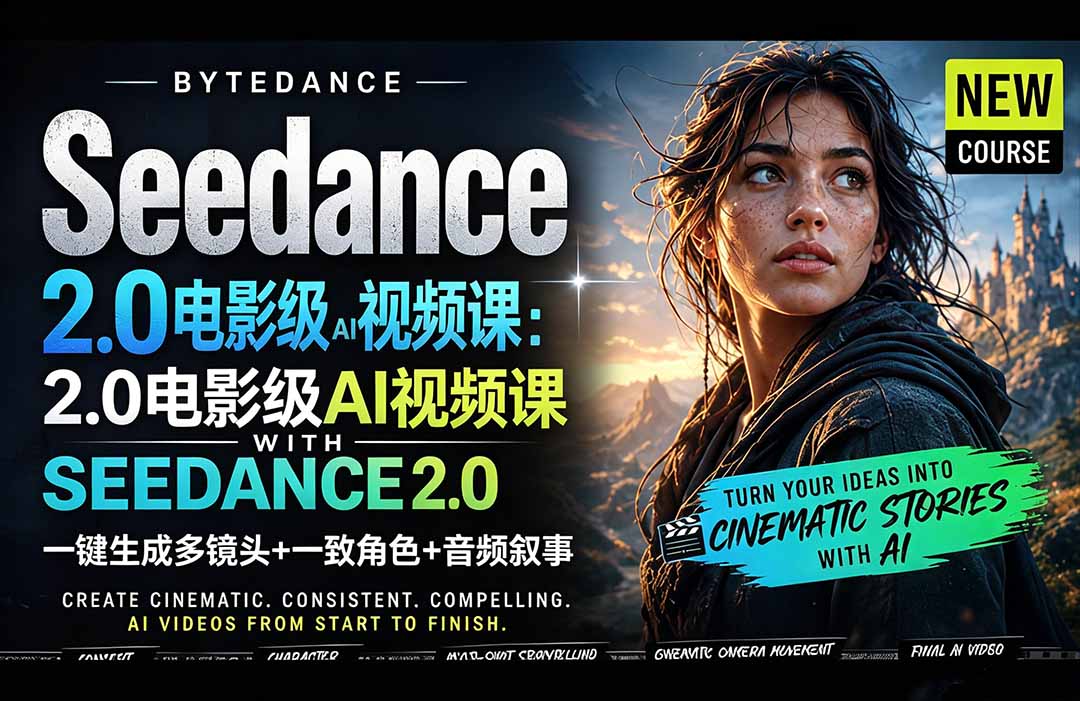Seedance 2.0电影级AI视频课：一键生成多镜头+一致角色+音频叙事网创项目-知识付费-在线课程-自媒体创业-网络副业-优利资源优利资源网