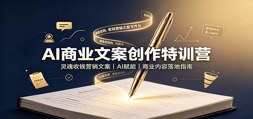 AI商业文案创作特训营：灵魂收钱营销文案，AI赋能，商业内容落地指南网创项目-知识付费-在线课程-自媒体创业-网络副业-优利资源优利资源网