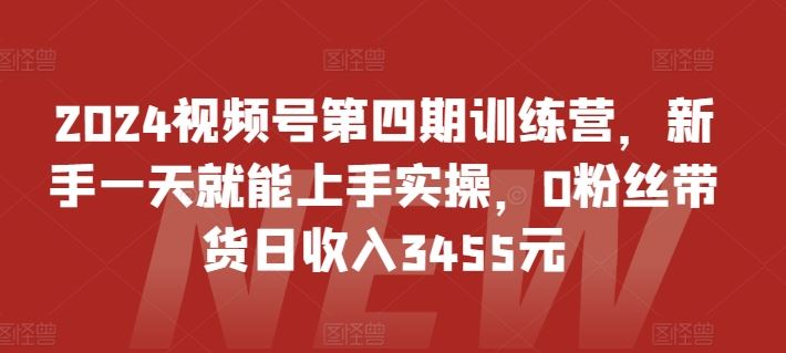 2024视频号第四期训练营，新手一天就能上手实操，0粉丝带货日收入3455元网创项目-知识付费-在线课程-自媒体创业-网络副业-优利资源优利资源网