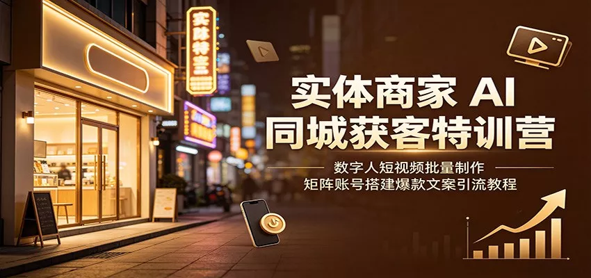 实体商家AI同城获客特训营：数字人短视频批量制作，矩阵账号搭建爆款文案引流教程网创项目-知识付费-在线课程-自媒体创业-网络副业-优利资源优利资源网