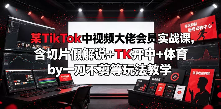 某TikTok中视频大佬会员实战课，含切片假解说+TK开中+体育by一刀不剪等玩法教学网创项目-知识付费-在线课程-自媒体创业-网络副业-优利资源优利资源网