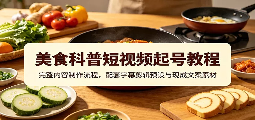 美食科普短视频起号教程：完整内容制作流程，配套字幕剪辑预设与现成文案素材网创项目-知识付费-在线课程-自媒体创业-网络副业-优利资源优利资源网