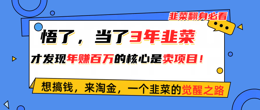 （10759期）悟了，当了3年韭菜，才发现网赚圈年赚100万的核心是卖项目，含泪分享！网创项目-知识付费-在线课程-自媒体创业-网络副业-优利资源优利资源网