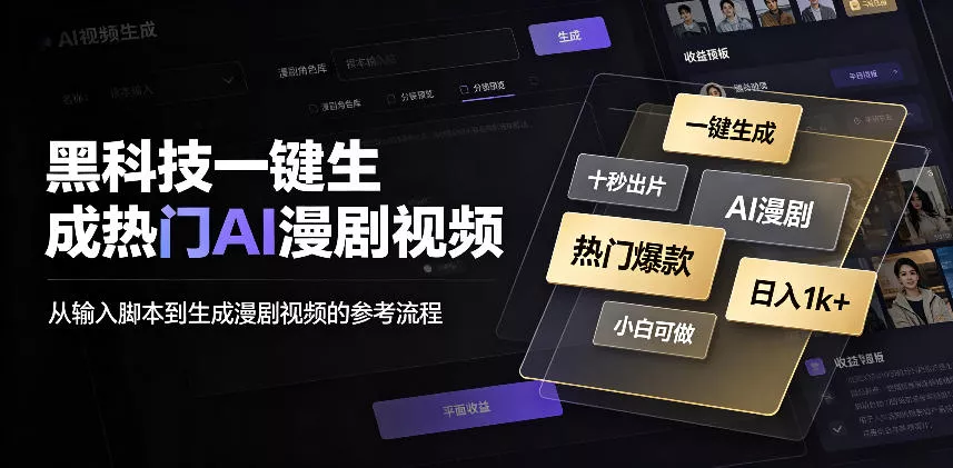 黑科技一键生成热门AI漫剧视频,十秒钟即可搞定,小白也能日入1k+【揭秘】 黑科技一键生成热门AI漫剧视频,十秒钟即可搞定,小白也能日入1k+【揭秘】