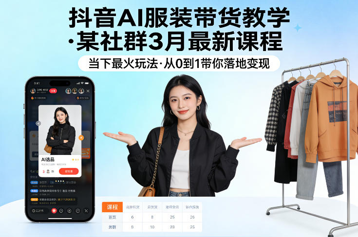 抖音AI服装带货教学，某社群3月最新课程，当下最火玩法，从0到1带你落地变现网创项目-知识付费-在线课程-自媒体创业-网络副业-优利资源优利资源网