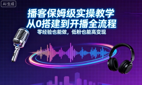 播客保姆级实操教学，从0搭建到开播全流程，零经验也能做，低粉也能高变现网创项目-知识付费-在线课程-自媒体创业-网络副业-优利资源优利资源网