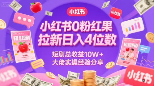 小红书0粉红果短剧拉新日入4位，数短剧总收益10W+大佬实操经验分享网创项目-知识付费-在线课程-自媒体创业-网络副业-优利资源优利资源网