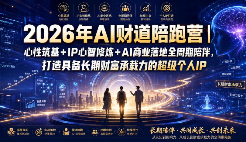 2026年AI财道陪跑营｜心性筑基+IP心智修炼+AI商业落地全周期陪伴，打造具备长期财富承载力的超级个人IP网创项目-知识付费-在线课程-自媒体创业-网络副业-优利资源优利资源网