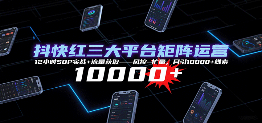 抖快红三大平台矩阵运营，12小时SOP实战+流量获取-风控-扩量，月引10000+线索网创项目-知识付费-在线课程-自媒体创业-网络副业-优利资源优利资源网